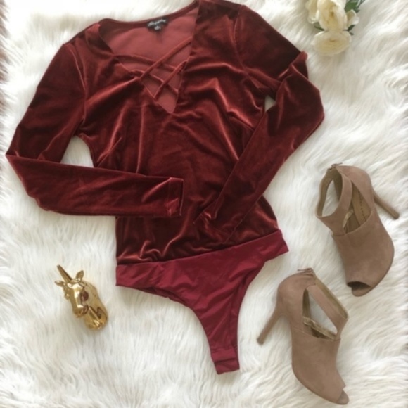 Shinestar Tops - Shinestar | Burgundy Velvet Bodysuit